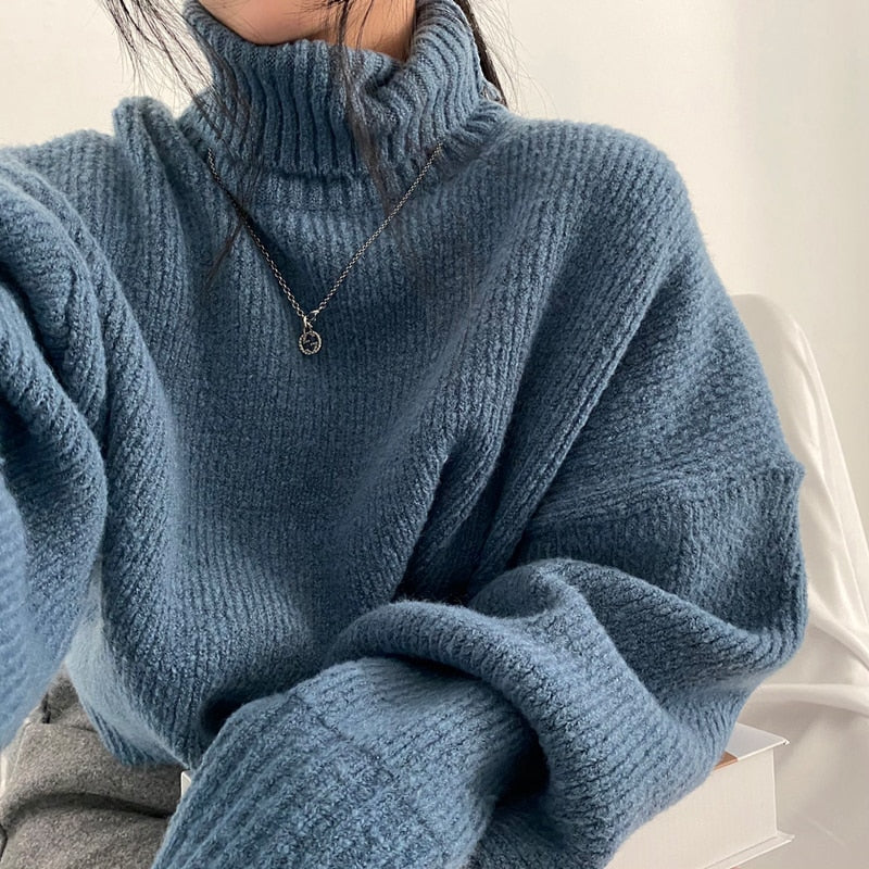 One Size Turtleneck Crop Sweater for Women