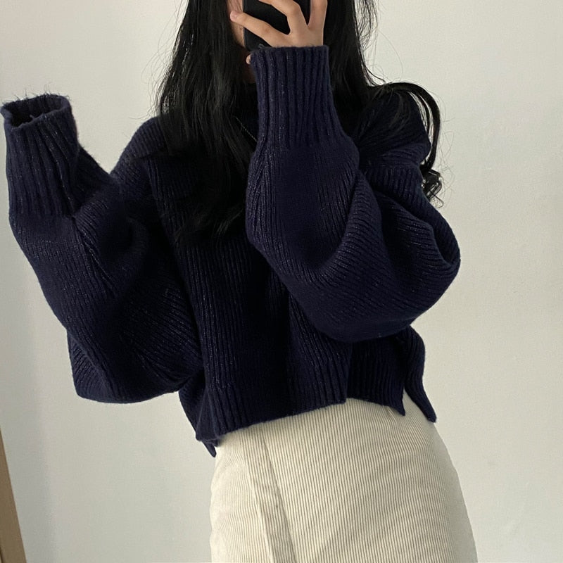 One Size Turtleneck Crop Sweater for Women