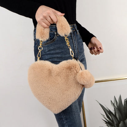 Handbags Cute Plush Ladies Heart Shaped Shoulder Bag