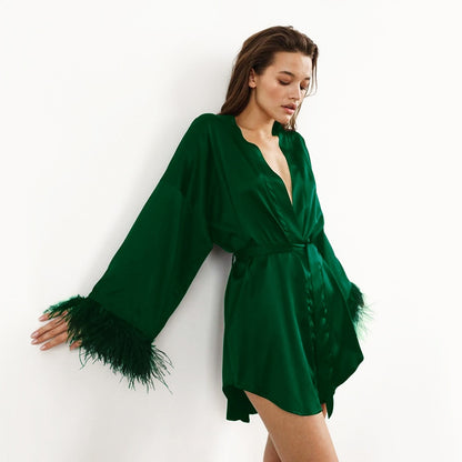 Bathrobes Satin Mini Dress Long Sleeve