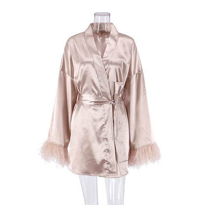 Bathrobes Satin Mini Dress Long Sleeve