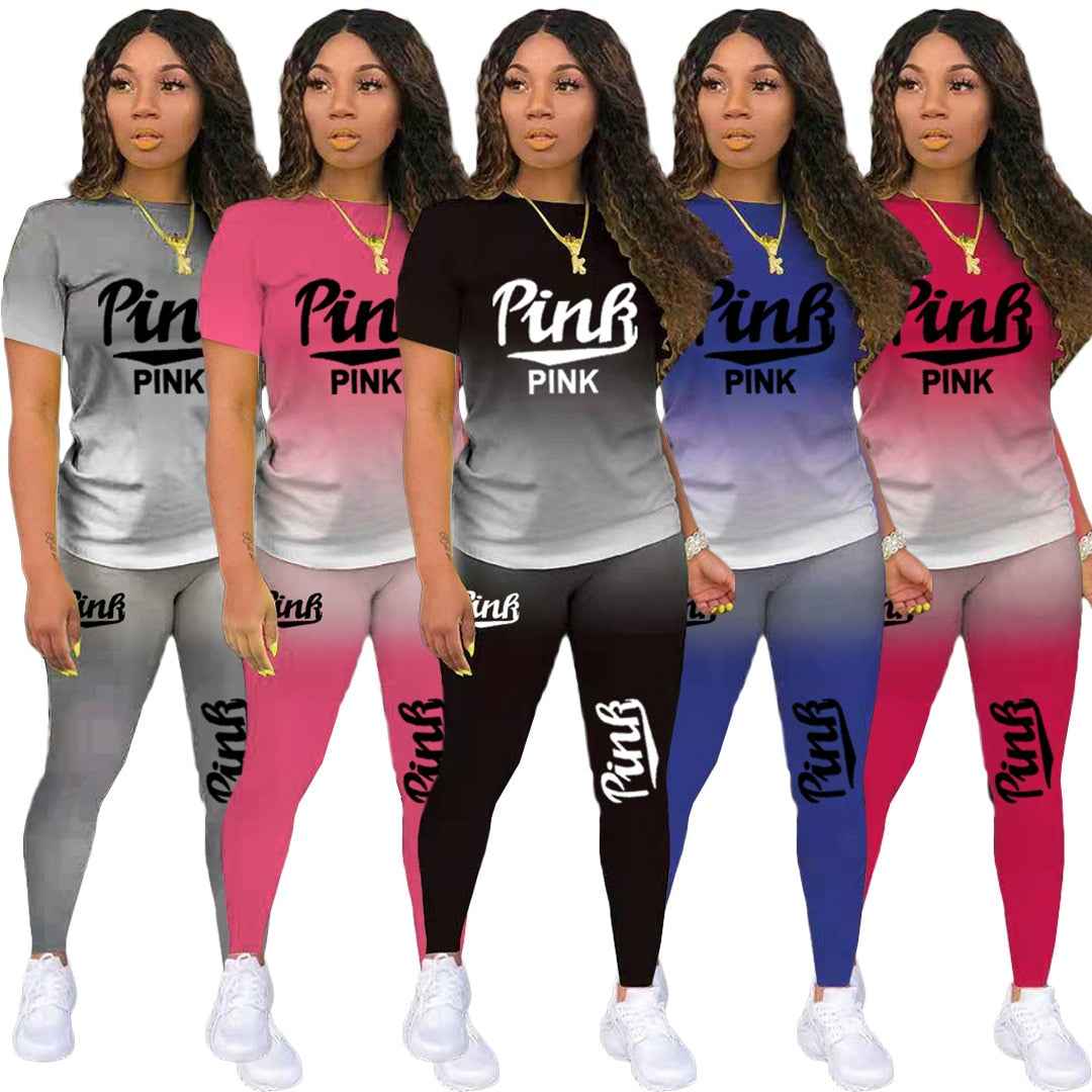 Tracksuits Letters O-neck Elastic Outfits - Pant Sets - Azahshopping