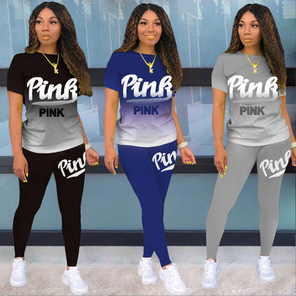 Tracksuits Letters O-neck Elastic Outfits - Pant Sets - Azahshopping