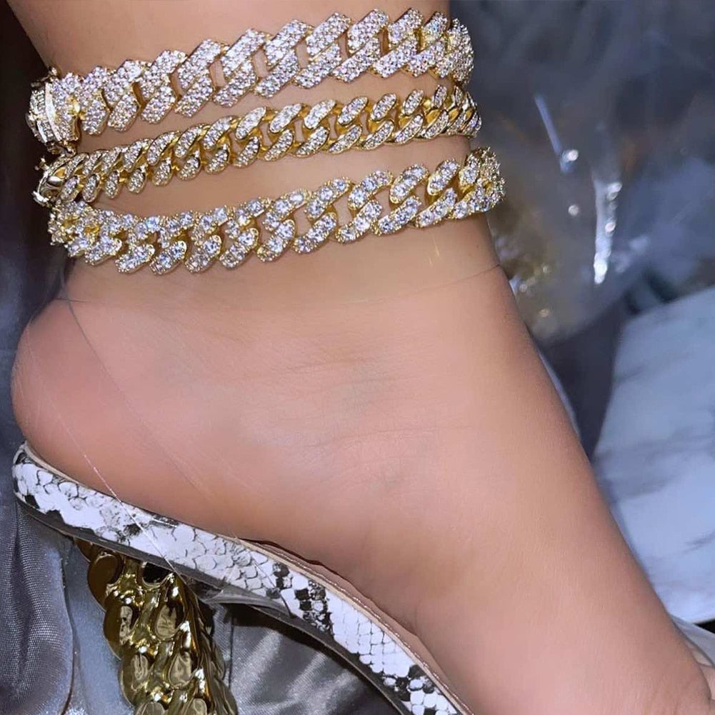 Hip Hop Iced Out Chunky Cuban Chain Anklets For Women