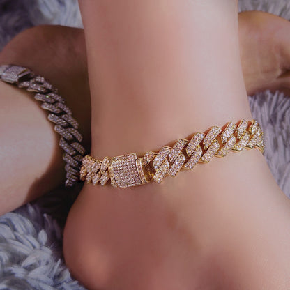 Hip Hop Iced Out Chunky Cuban Chain Anklets For Women