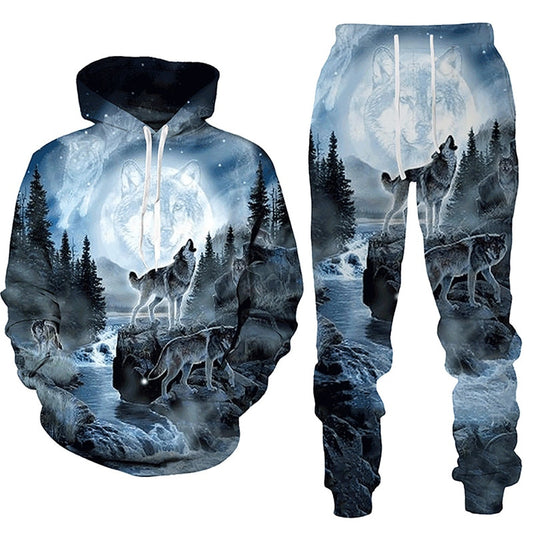 Forest Wolf 3d Printed Hoodie Suit Male Autumn Winter Casual Sweashirts Sweatpants Men Tracksuit Set