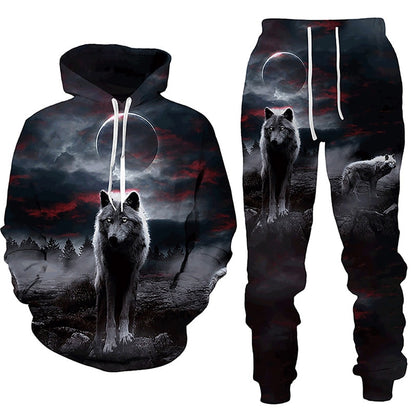 Forest Wolf 3d Printed Hoodie Suit Male Autumn Winter Casual Sweashirts Sweatpants Men Tracksuit Set