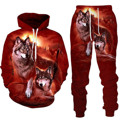 Forest Wolf 3d Printed Hoodie Suit Male Autumn Winter Casual Sweashirts Sweatpants Men Tracksuit Set