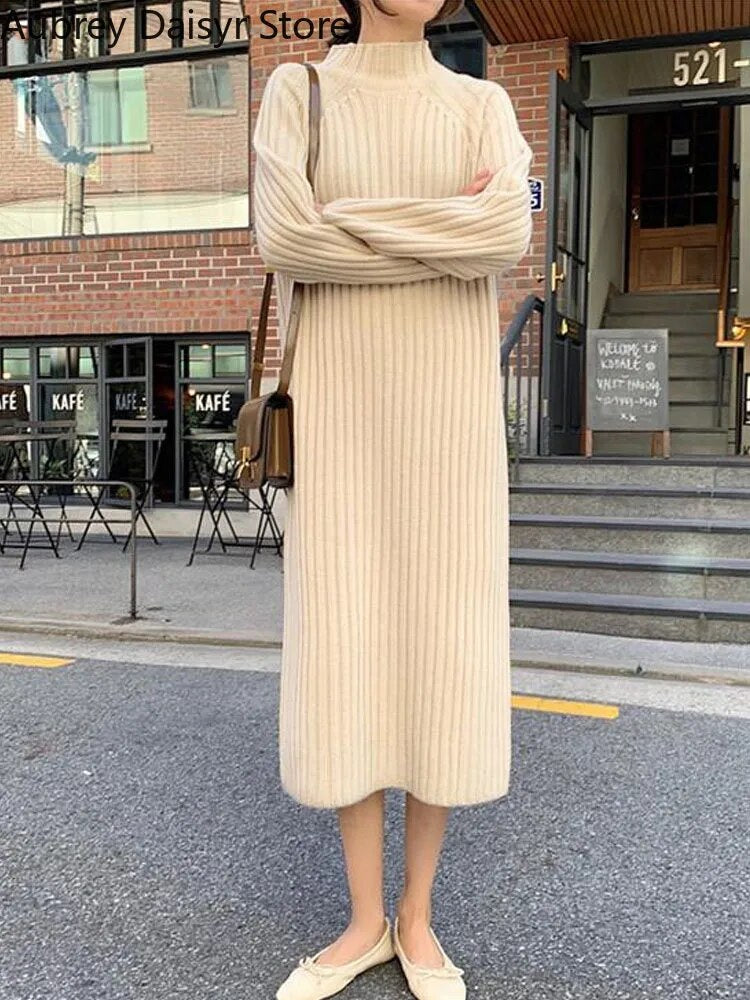 French Vintage Long Knitted Dress for Women