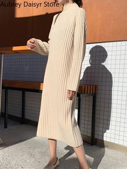 French Vintage Long Knitted Dress for Women