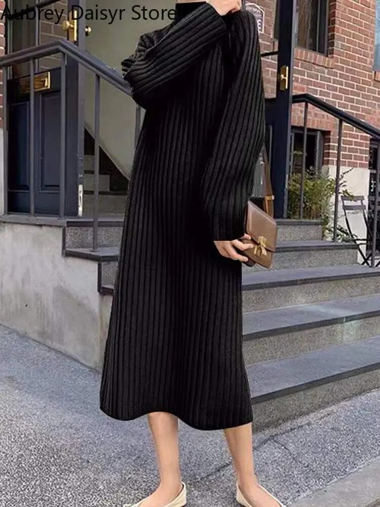 French Vintage Long Knitted Dress for Women