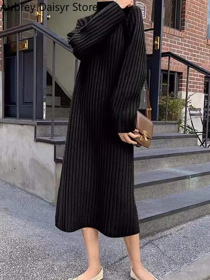 French Vintage Long Knitted Dress for Women