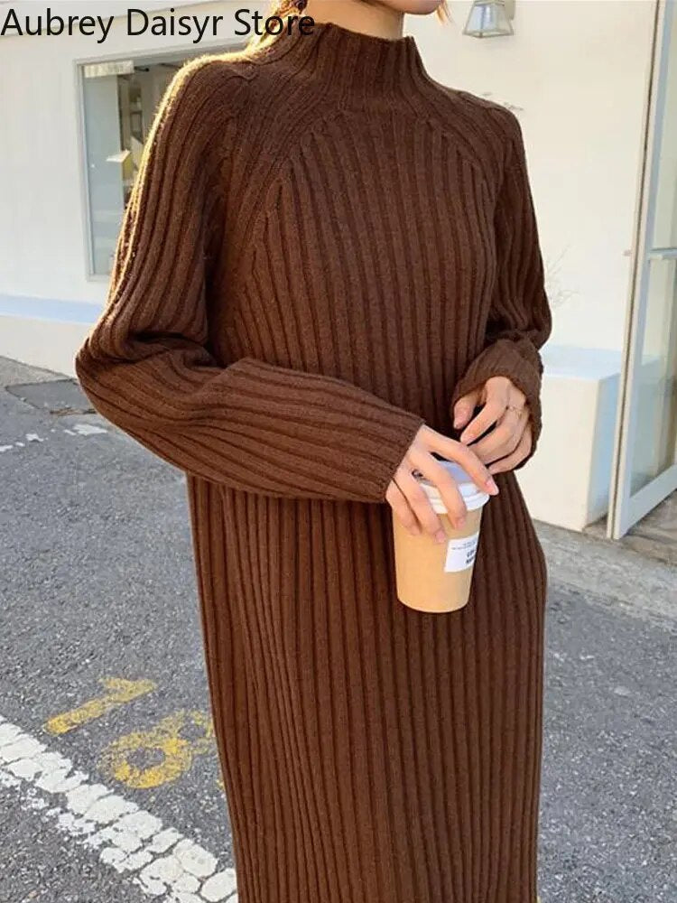 French Vintage Long Knitted Dress for Women