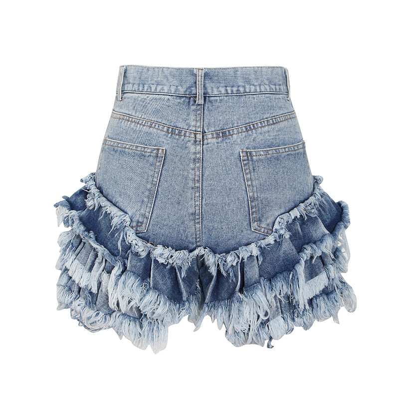 High Waist Blue Denim Short - Azahshopping