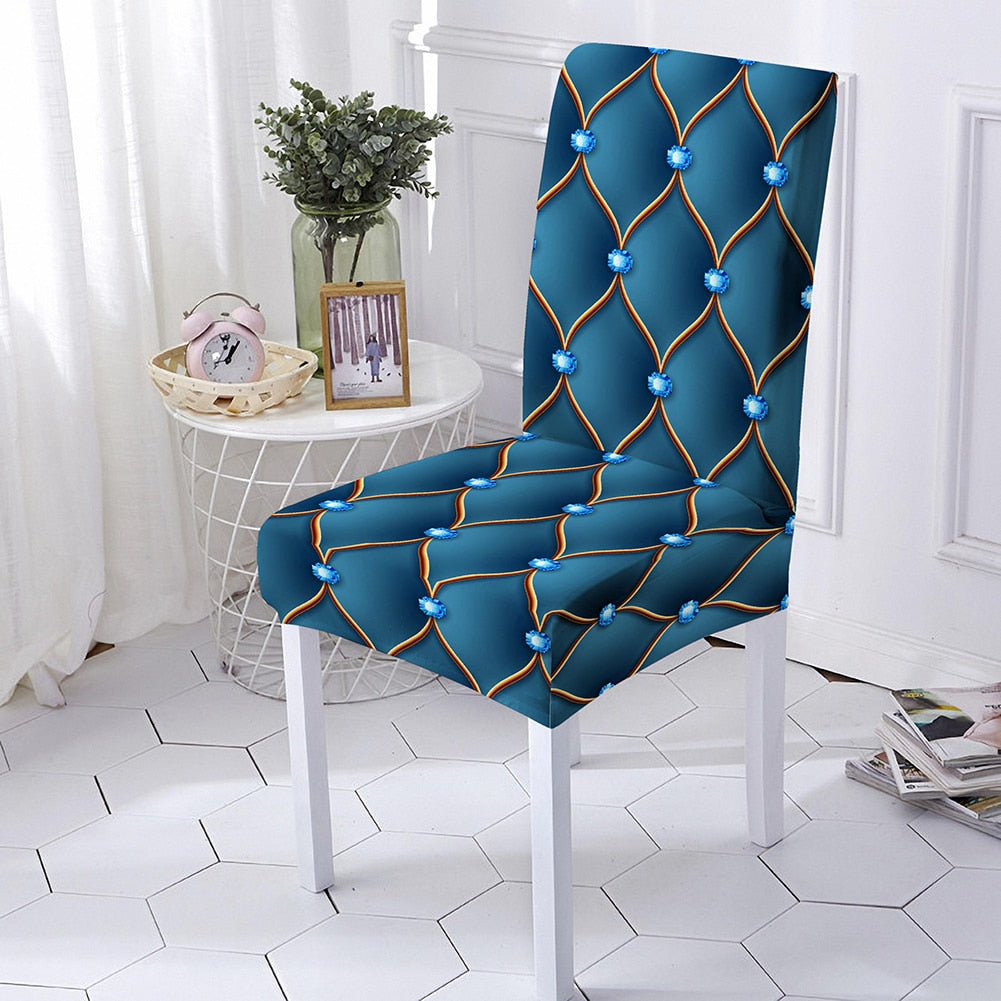Geometric Spandex Chair Cover For Dining Room 3d Crystal Chairs Covers