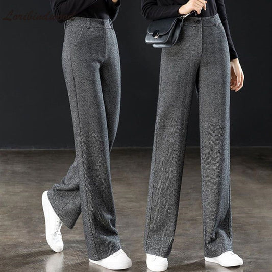 Woolen Wide Leg Pants For Woman - Azahshopping