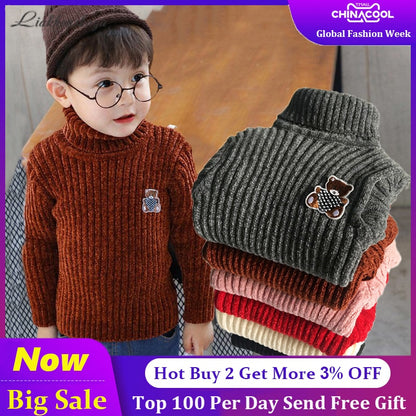 Knitted Turtleneck Pure Winter Sweater With Bear