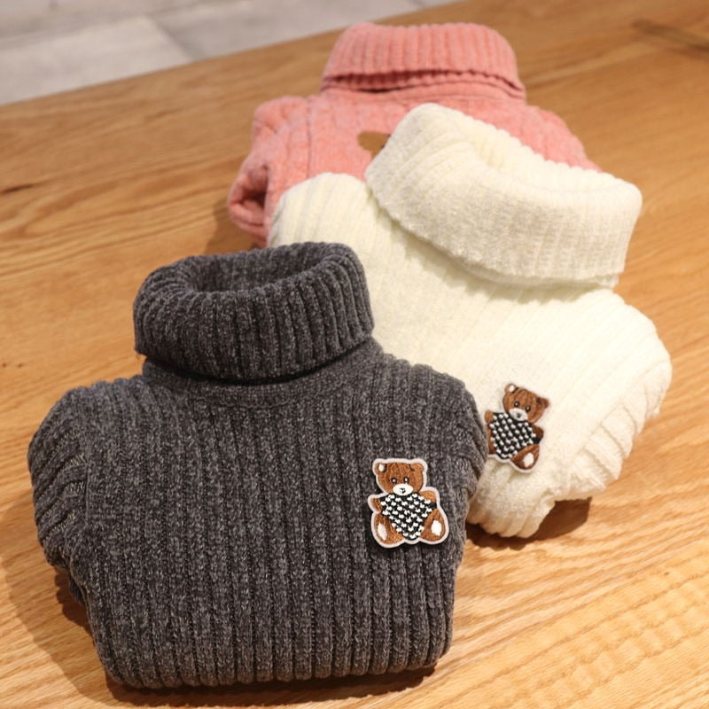 Knitted Turtleneck Pure Winter Sweater With Bear