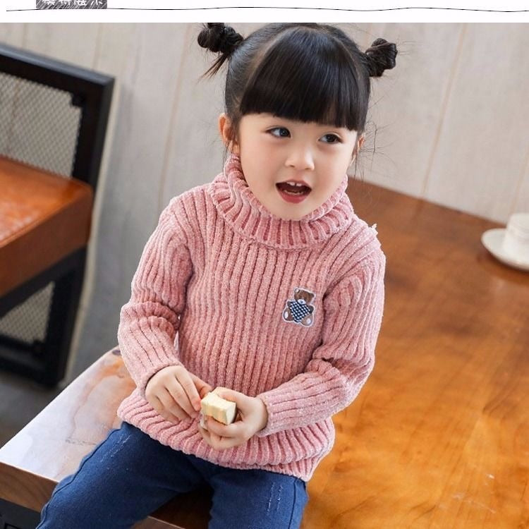 Knitted Turtleneck Pure Winter Sweater With Bear