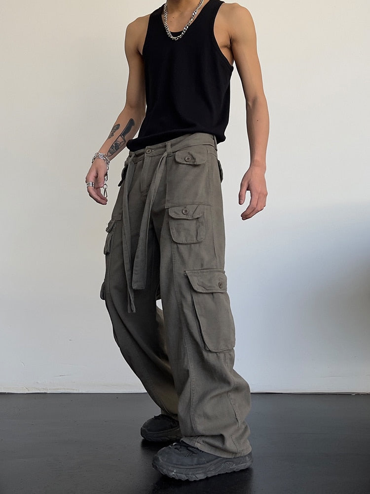 High Street Retro Casual Large Pocket Overalls Cargo Pants