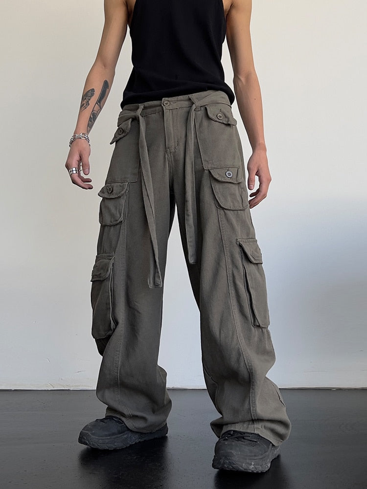 High Street Retro Casual Large Pocket Overalls Cargo Pants