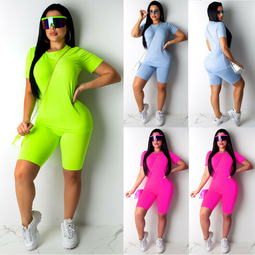 Neon Top Short Pants Workout Clothes - Azahshopping
