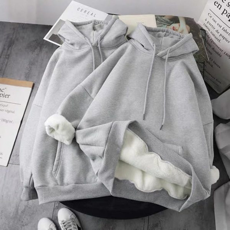 Hooded Sweatshirt Unisex Oversized Hoodie Autumn Winter Long Sleeved Pullover Lazy Style Loose Hooded Top Solid Couple Clothes
