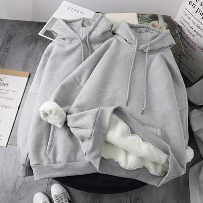 Hooded Sweatshirt Unisex Oversized Hoodie Autumn Winter Long Sleeved Pullover Lazy Style Loose Hooded Top Solid Couple Clothes