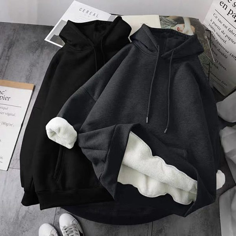 Hooded Sweatshirt Unisex Oversized Hoodie Autumn Winter Long Sleeved Pullover Lazy Style Loose Hooded Top Solid Couple Clothes