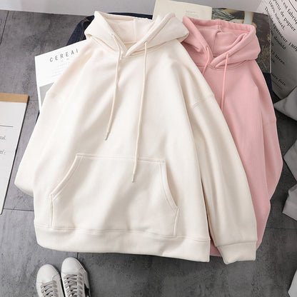 Hooded Sweatshirt Unisex Oversized Hoodie Autumn Winter Long Sleeved Pullover Lazy Style Loose Hooded Top Solid Couple Clothes