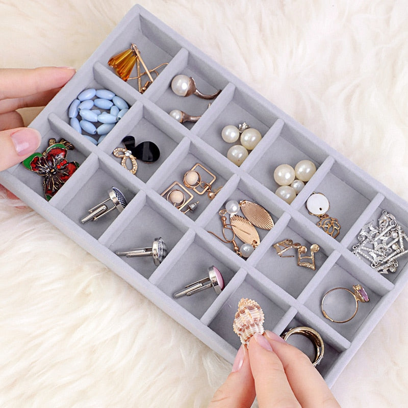 Portable Velvet Jewelry Ring Jewelry Display Organizer Box Tray Holde