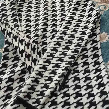 Houndstooth T-shirts Women Turtleneck Autumn Vintage Design Ladies Popular Soft Leisure Chic Top