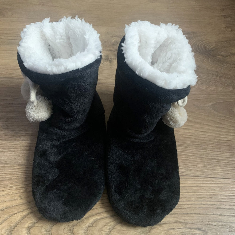 Indoor Shoes Boots Fur Ball Contton Plush Anti Skid Grip Sole Home Fluffy Female Shoes