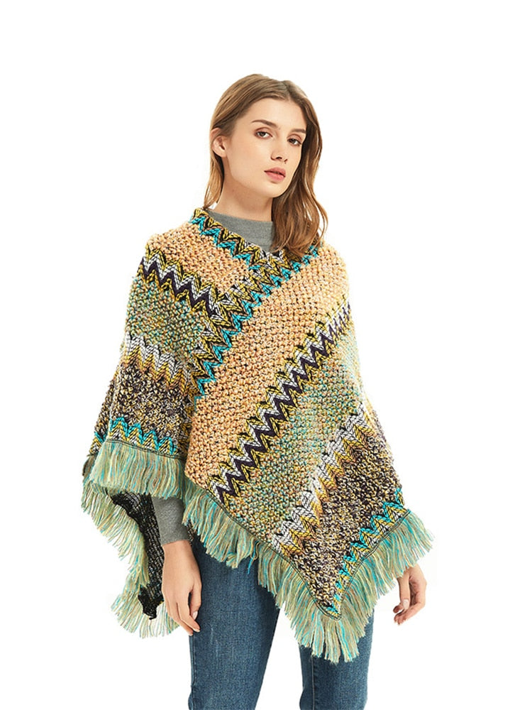 Imitation Cashmere Women Scarf Winter Plaid Tassel High Quality Pullover Poncho