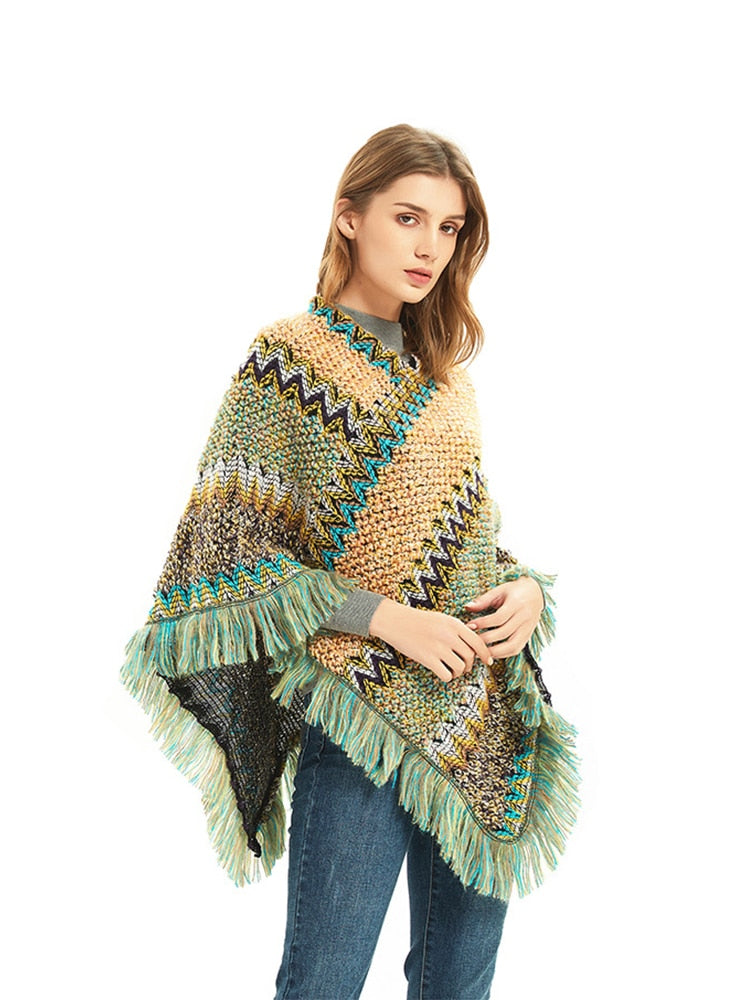 Imitation Cashmere Women Scarf Winter Plaid Tassel High Quality Pullover Poncho