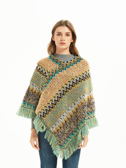 Imitation Cashmere Women Scarf Winter Plaid Tassel High Quality Pullover Poncho