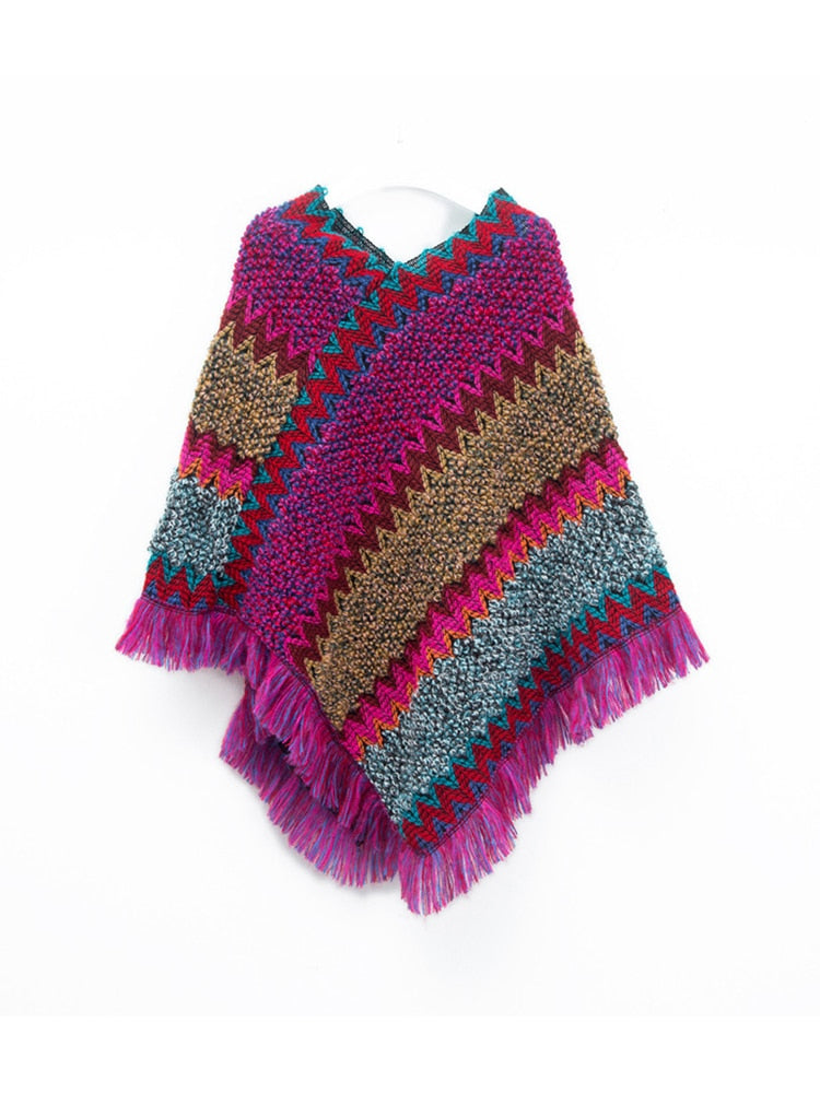 Imitation Cashmere Women Scarf Winter Plaid Tassel High Quality Pullover Poncho