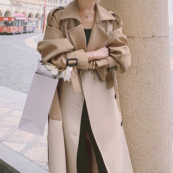 Korean Style Double Button Patchwork Trench Coats