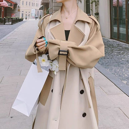 Korean Style Double Button Patchwork Trench Coats