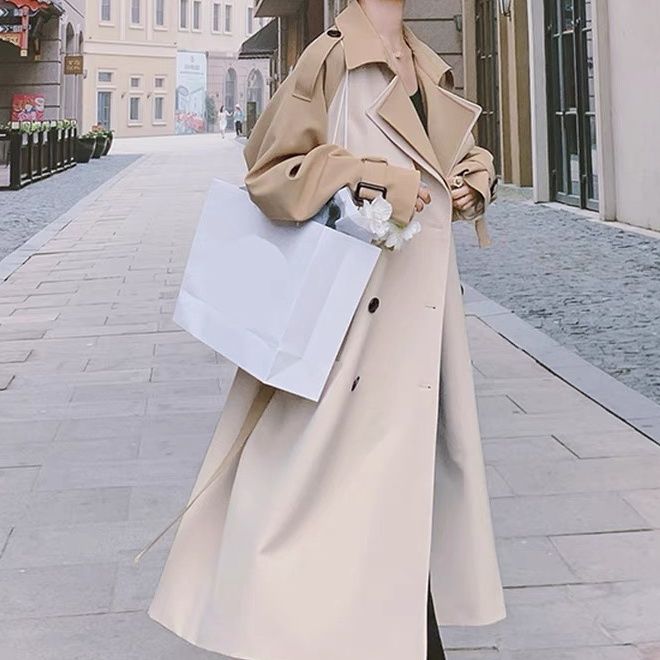 Korean Style Double Button Patchwork Trench Coats