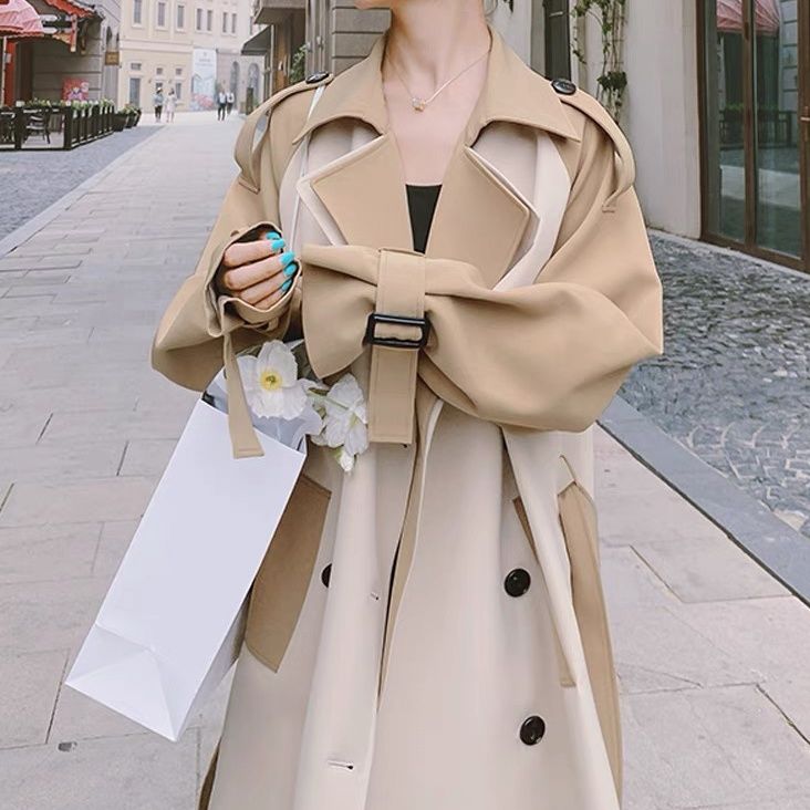 Korean Style Double Button Patchwork Trench Coats