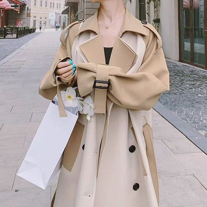 Korean Style Double Button Patchwork Trench Coats