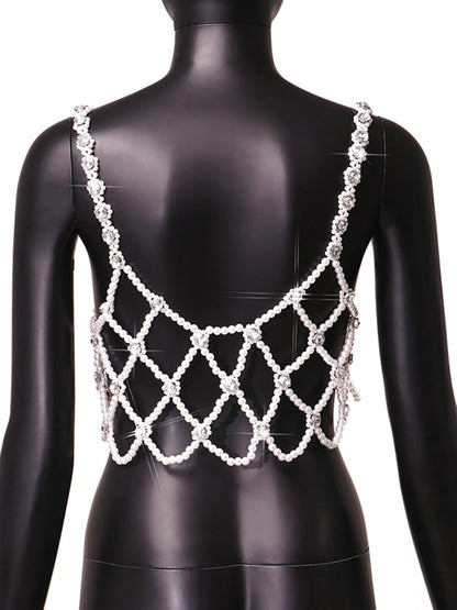 Peal Top Sleeveless Backless Beaded Vest