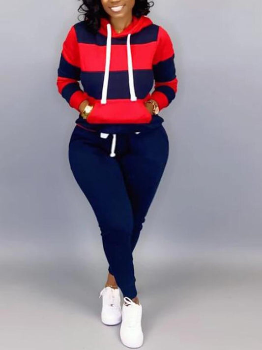 Striped Drawstring Tracksuit Set