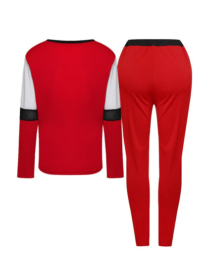 Two Piece Color-lump Tracksuit Pants Set