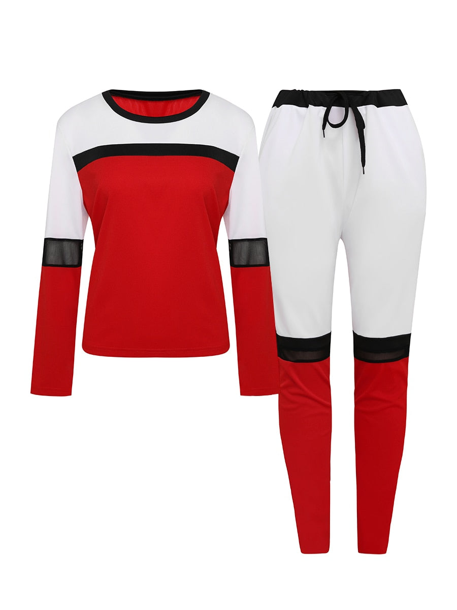 Two Piece Color-lump Tracksuit Pants Set