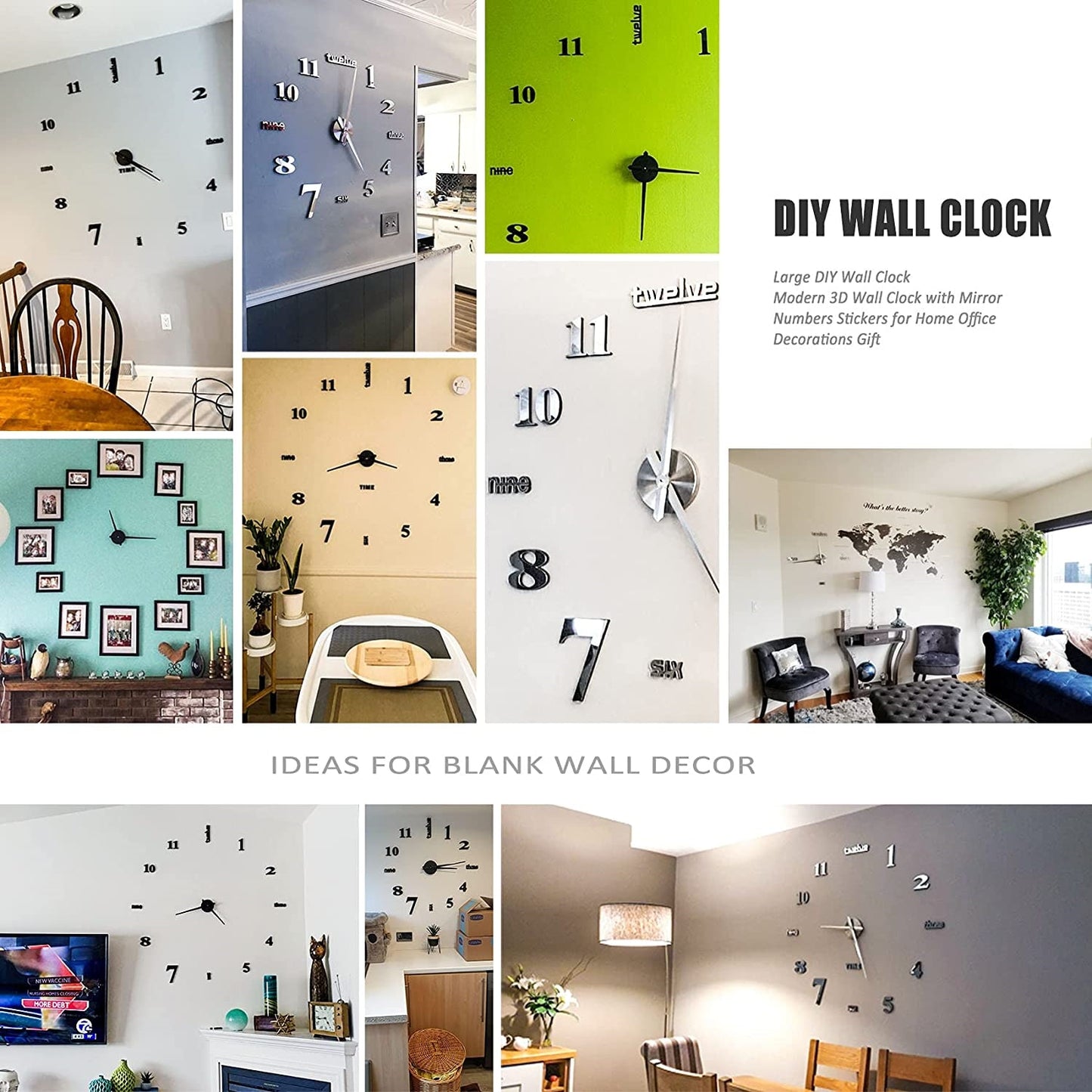 Wall Decorative Sticker Watches 60-130cm Frameless For Home Office Living Room - Wall Clocks