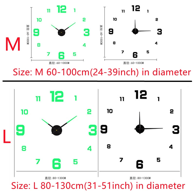 Wall Decorative Sticker Watches 60-130cm Frameless For Home Office Living Room - Wall Clocks