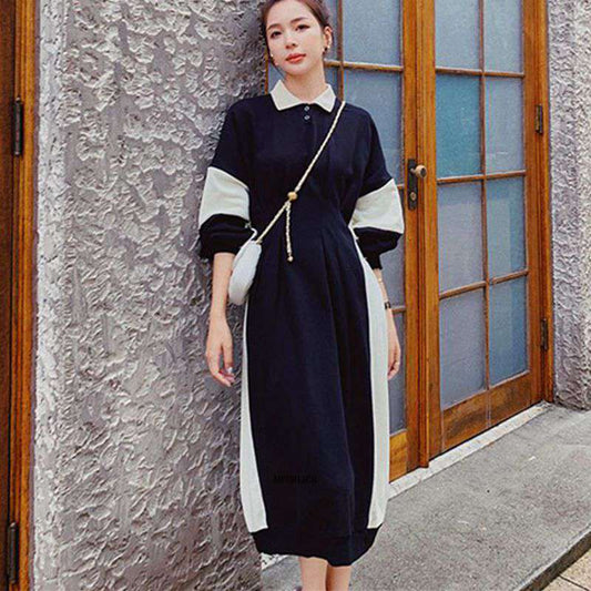 Patchwork Round Neck Loose Maxi Dress