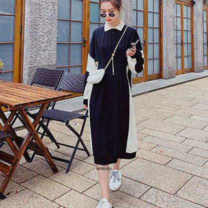 Patchwork Round Neck Loose Maxi Dress